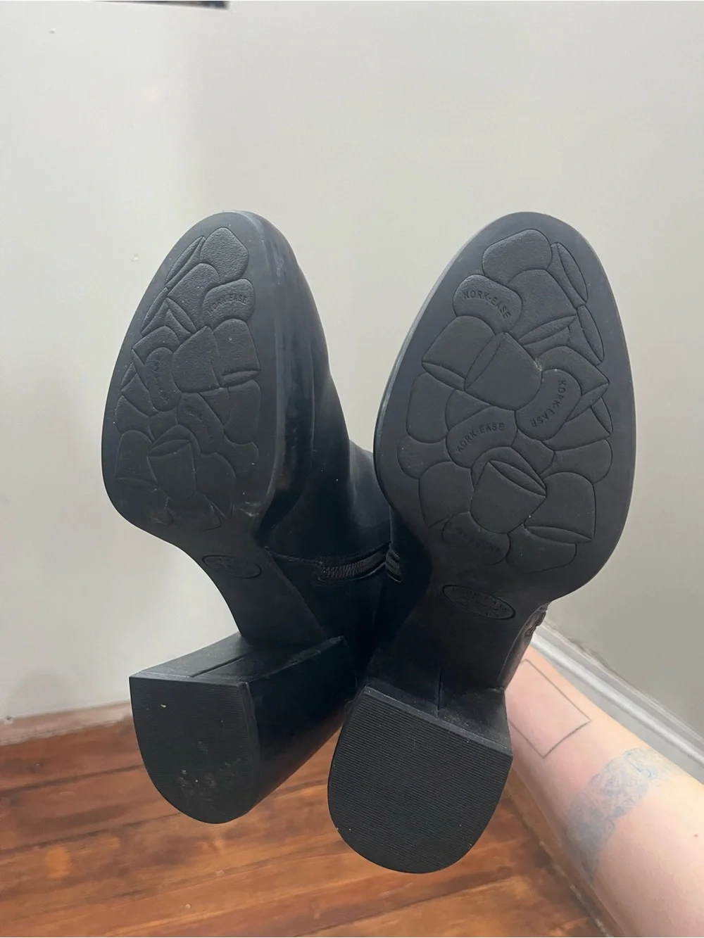 Kork-Ease Black Leather Platform Ankle Booties with Side Zip